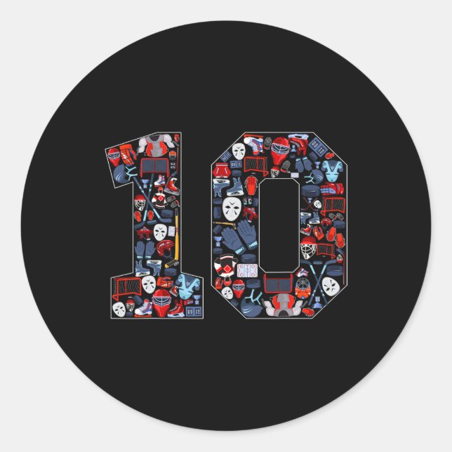 Adesivo 10th Birthday Ice Hockey Themed 10 Year Old Party  (Frente)