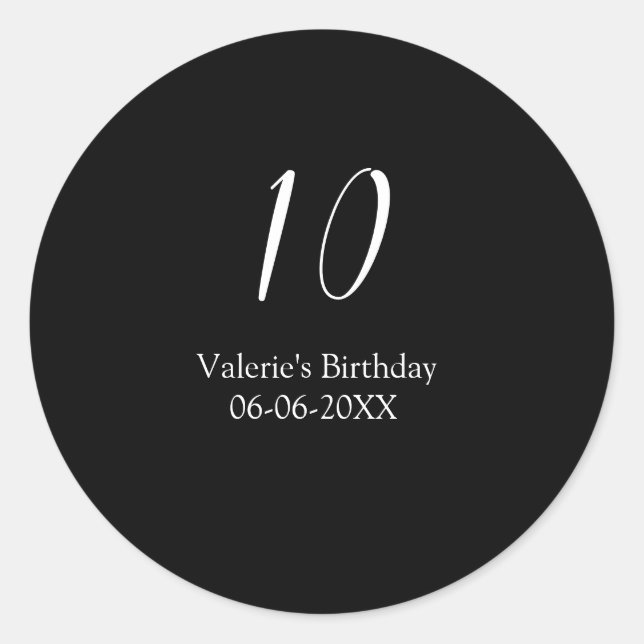 Adesivo 10th birthday white black name date calligraphy  (Frente)