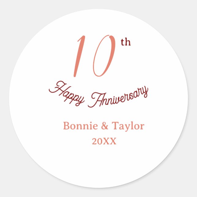 Adesivo 10th wedding anniversary peach pastel name retro b (Frente)