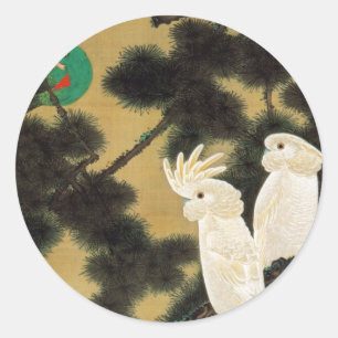 Adesivo 12. 老 松 鸚 図, 若 Pine-tree e Parrot, Jakuchu