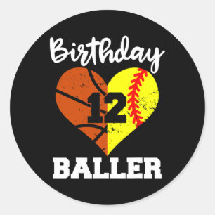 Adesivo 12 Birthday Baller Diversão de 12 anos de Softball