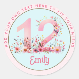 Adesivo 12 Birthday Fairy Floral Pink Princess Fairytale