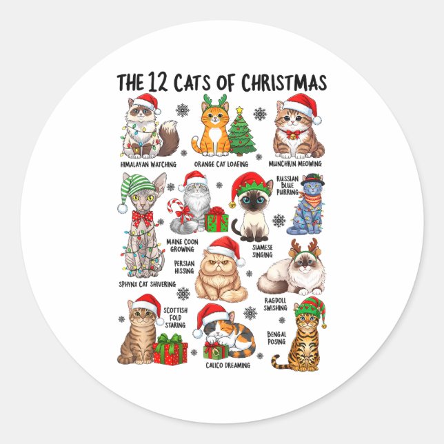 Adesivo 12 Cats Of Christmas Funny Xmas Cat Lover Holiday  (Frente)