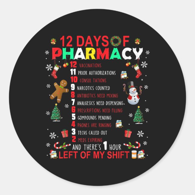 Adesivo 12 Days Of Pharmacy Funny Christmas Pharmacist Tec (Frente)