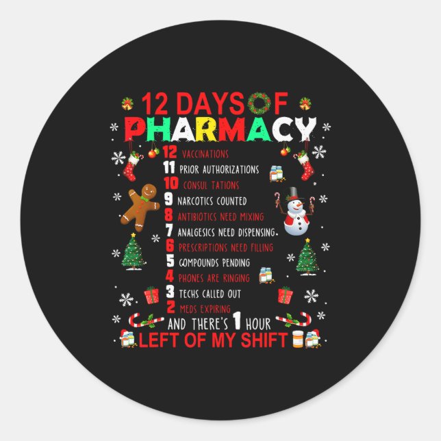 Adesivo 12 Days Of Pharmacy Funny Christmas Pharmacist Tec (Frente)