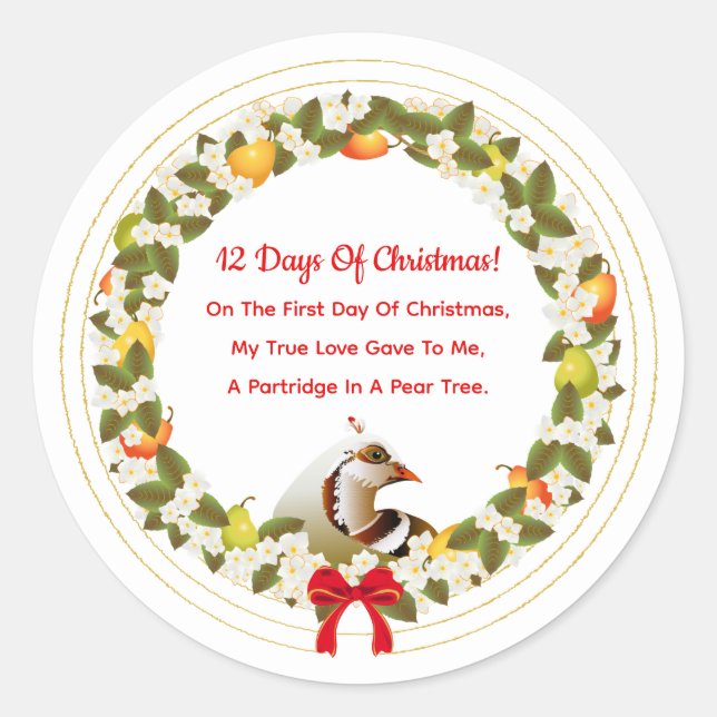 Adesivo 12 dias de partuito de Natal numa árvore de pera (Frente)