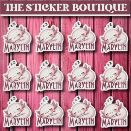 Adesivo 12 Em Um Nome Personalizado Cute Dormindo Axolotl