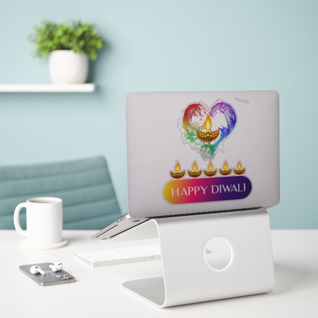 Adesivo #12.Happy Diwali, o festival de luzes da Índia (Laptop na mesa)
