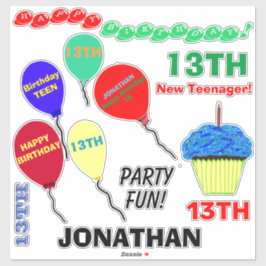 Adesivo 13 Birthday Cupcake Balões Vinil