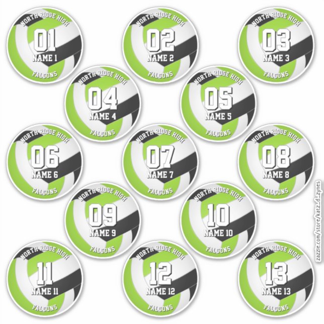 Adesivo 13 cores de time preto verde jogadores de volei (Frente)