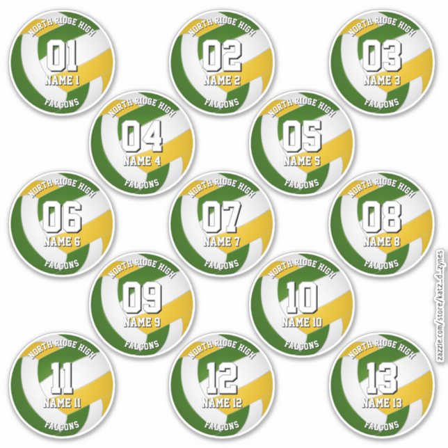 Adesivo 13 cores de time verde dourado jogadores de volei (Frente)