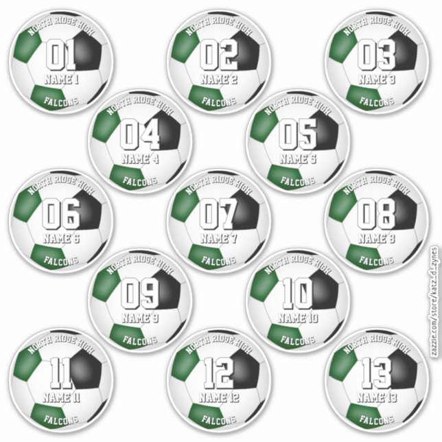 Adesivo 13 jogadores de futebol cores da equipe verde (Frente)
