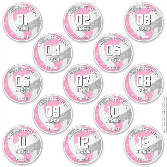 Adesivo 13 jogadores de vôlei boho paisleys cinza rosa (Frente)