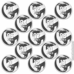 Adesivo 13 jogadores de voleibol cores da equipe preto e b