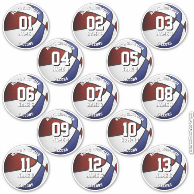 Adesivo 13 maroon blue team colors basketball stickers (Frente)