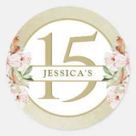 Adesivo 15º aniversário (ou outro), Floral em Dourado Cham