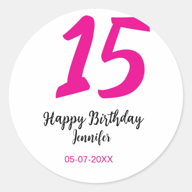 Adesivo 15 aniversário quiencenera adicionar data ano mode (Frente)