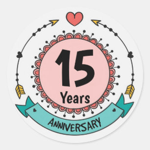 Adesivo 15 anos de aniversário com corações e setas