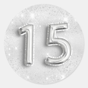 Adesivo 15 de aniversário, poeira de cinzas prateadas nú