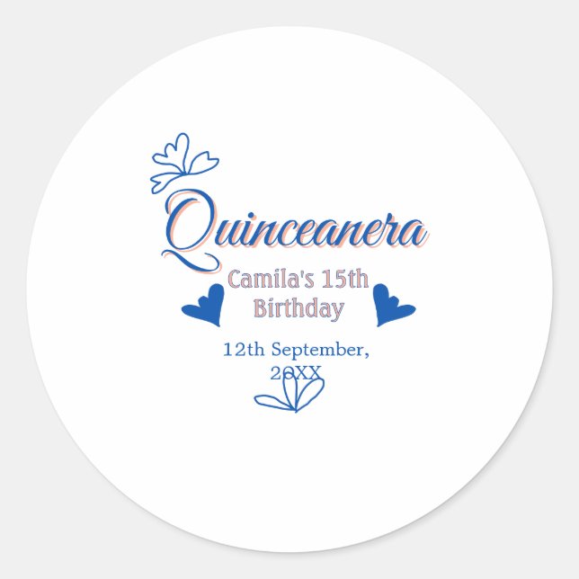 Adesivo 15 de aniversário rusica mexicana do pêssego azul  (Frente)