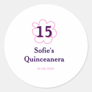 Adesivo 15 quinceanera feliz aniversário rosa púrpura