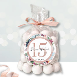 Adesivo 15 Rosa Dourado Quince Floral Favor / Decor