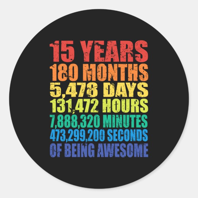 Adesivo 15th Birthday, Boys &amp; Girls, Cool 15 Years Of  (Frente)