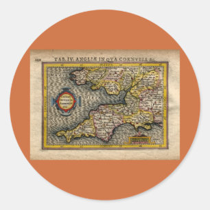 Adesivo 1610 Mapa de Cornwall, Devon, Somerset, etc...