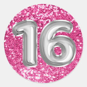 Adesivo 16 Balões de Folha de Prata Brilhante Rosa Glitter
