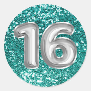 Adesivo 16 Balões de Folha de Prata Brilhantes Glitter Azu