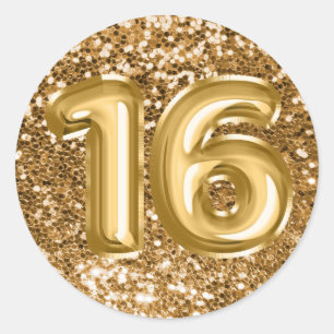Adesivo 16 Balões de Folha Dourada Brilho Glitter Grosso