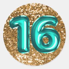 Adesivo 16 Balões de Folha Teal Espelhados com Glitter Dou
