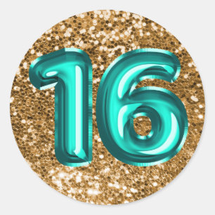Adesivo 16 Balões de Folha Teal Espelhados com Glitter Dou