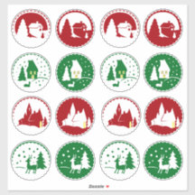 16 Red Green Christmas Holiday Winter Scene Set