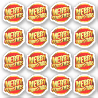 Adesivo 16 x Efeito Feliz Natal 3D Texto Dourado Vermelho