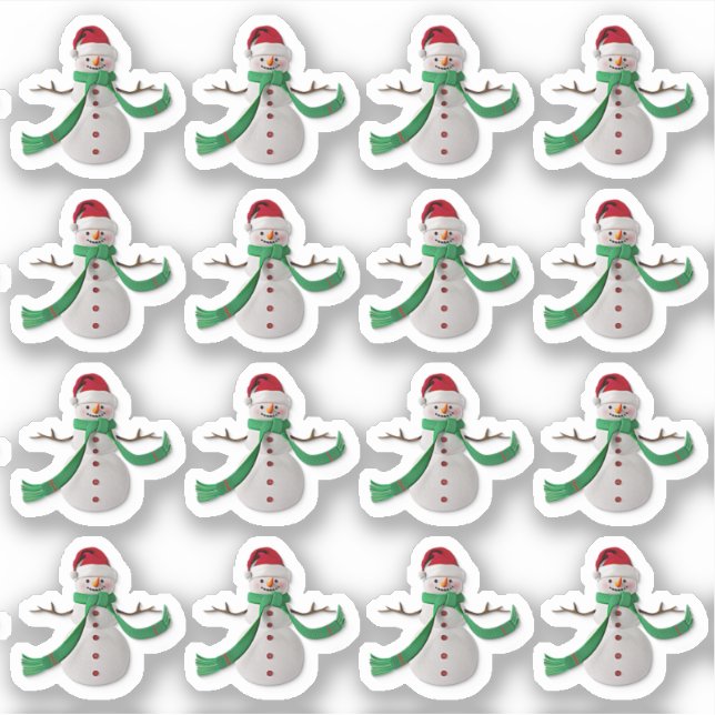 Adesivo 16 x Natal Snowman Green Red, efeito 3D, K-Cut (Frente)