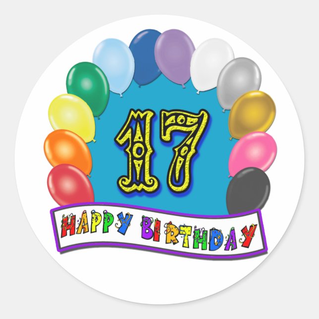 Adesivo 17º aniversário Ofertas com Design de Balões Assor (Frente)