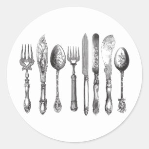Adesivo 1800s brancos da faca da colher da forquilha do