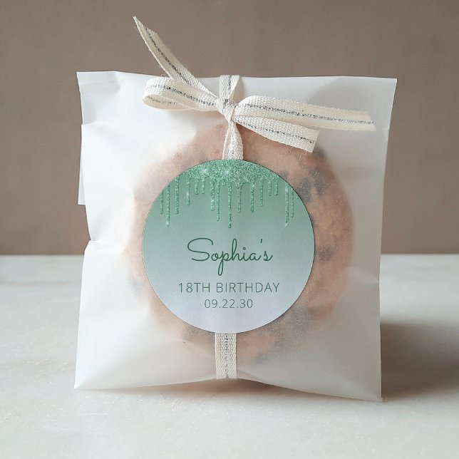 Adesivo 18.º Aniversário com Glitter Verde (Criador carregado)