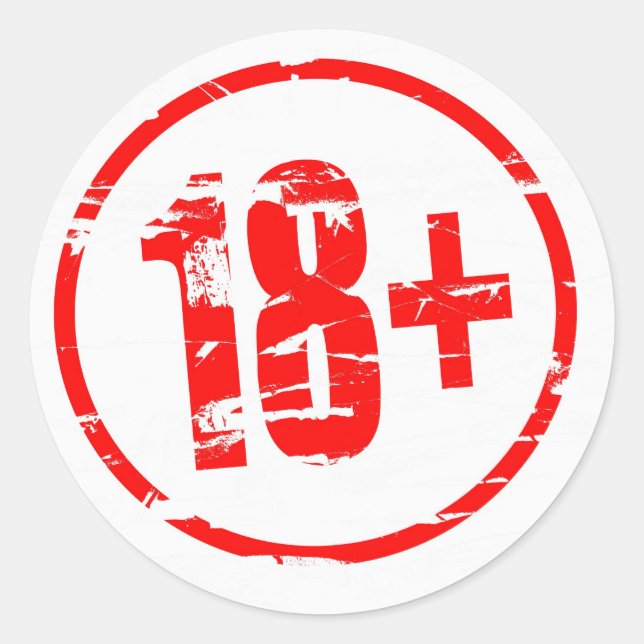 Adesivo 18+ efeito de carimbo vermelho (Frente)