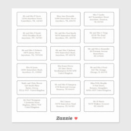 Adesivo 18 Endereços de Nome de Convidado de Casamento Ind
