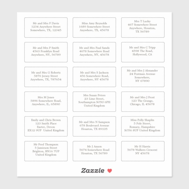Adesivo 18 Endereços de Nome de Convidado de Casamento Ind (Folha)