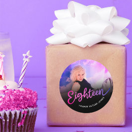 Adesivo 18 Foto de aniversário Foto rosa púrpura preto