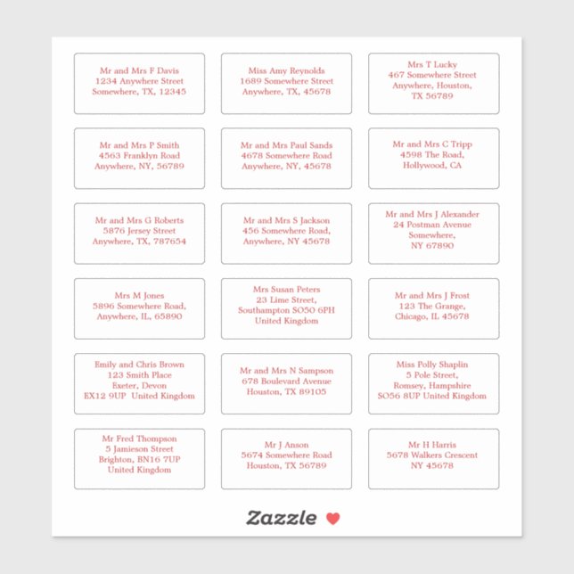 Adesivo 18 Nome de Convidado de Casamento Individual Ender (Folha)