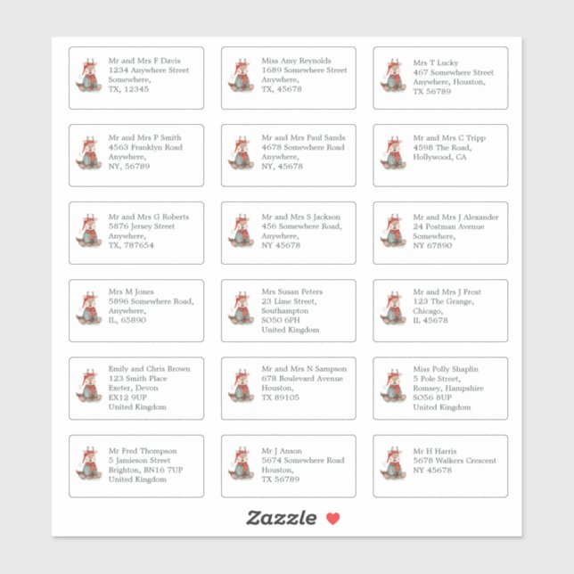 Adesivo 18 Nome do Destinatário Endereço Reindeer Natal (Folha)