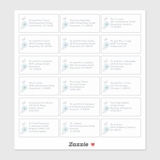 Adesivo 18 Nome Individual Endereço Convidado de Casamento (Folha)