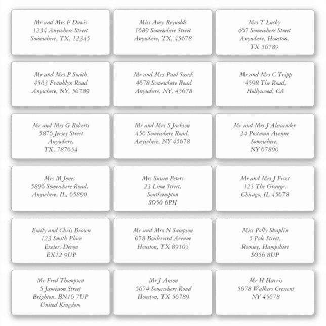 Adesivo 18 Nome Individual Endereço de Casamento em Itálic (Frente)