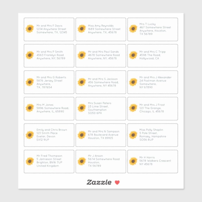 Adesivo 18 Nome Individual Endereço De Casamento Guest Sun (Folha)