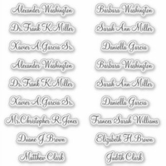 Adesivo 18 Nomes de Convidados de Casamento Escrita Elegan
