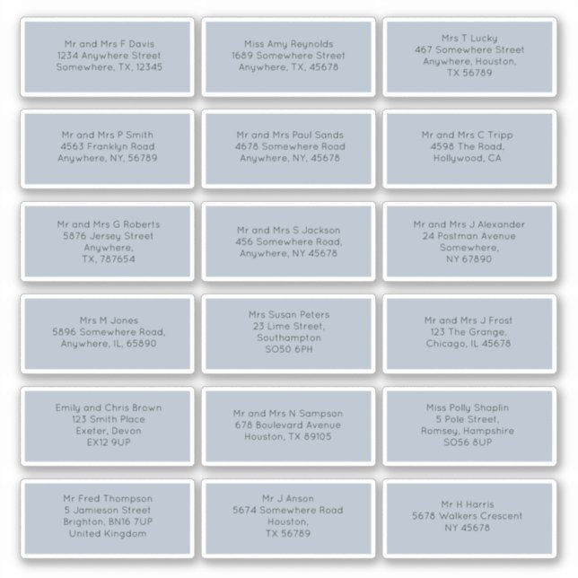 Adesivo 18 Nomes de Convidados de Casamento Individuais En (Frente)